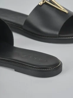 Sale Ciabatte tacco 1cm pelle Donna Ciabatte