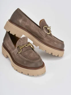 Discount Mocassini tacco 2cm camoscio Donna Mocassini