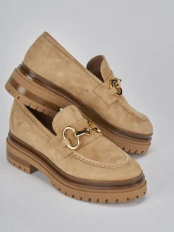 Clearance Mocassini tacco 3cm camoscio Donna Mocassini