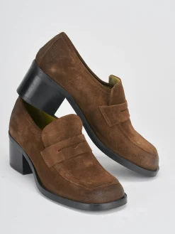 Sale Mocassini tacco 4cm camoscio testa Donna Mocassini