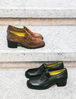 Sale Mocassini tacco 4cm camoscio testa Donna Mocassini