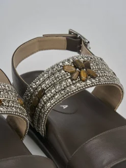 Clearance Sandali pelle testa Donna Sandali Tacco Basso