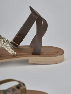 Outlet Sandali tacco 1cm pelle Donna Sandali Tacco Basso