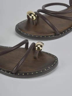 New Sandali tacco 1cm pelle testa Donna Sandali Tacco Basso