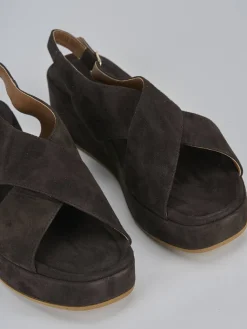 Sandali zeppa tacco 4cm camoscio testa Donna Sandali Zeppa