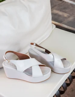 Hot Sandali zeppa tacco 8cm pelle Donna Sandali Zeppa