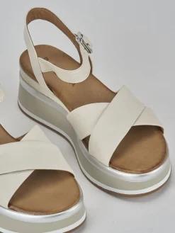 Outlet Sandali zeppa tacco 5cm pelle Donna Sandali Zeppa