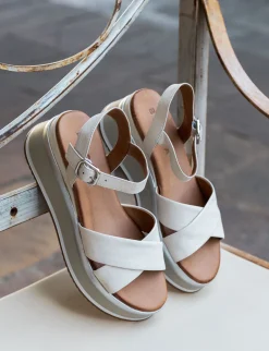 Outlet Sandali zeppa tacco 5cm pelle Donna Sandali Zeppa