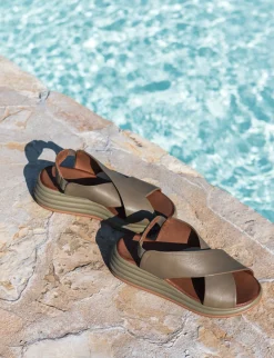 New Sandali zeppa tacco 5cm pelle Donna Sandali Zeppa