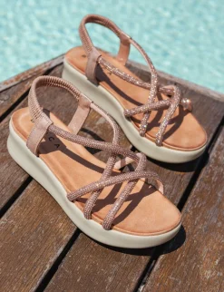 Hot Sandali zeppa tacco 4cm pelle Donna Sandali Zeppa