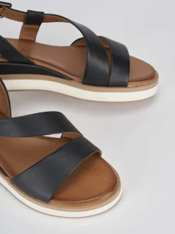 Discount Sandali zeppa tacco 4cm pelle Donna Sandali Zeppa