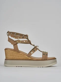 Sale Sandali zeppa tacco 8cm pelle Donna Sandali Zeppa