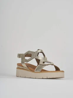 Discount Sandali zeppa tacco 3cm pelle Donna Sandali Zeppa