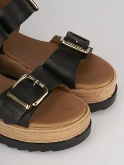 Online Sandali zeppa tacco 4cm pelle Donna Sandali Zeppa