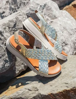 Sale Sandali zeppa tacco 2cm pelle Donna Sandali Zeppa