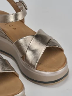 Hot Sandali zeppa tacco 4cm pelle Donna Sandali Zeppa