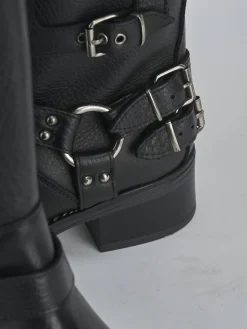 Hot Stivale biker tacco 4 cm pelle Donna Stivali Tacco Basso