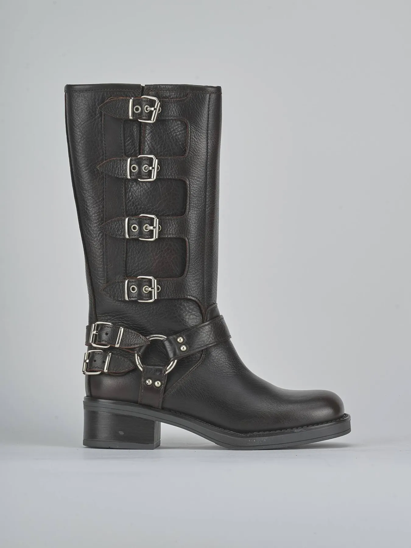 Best Stivale biker tacco 4 cm testa pelle Donna Stivali Tacco Basso