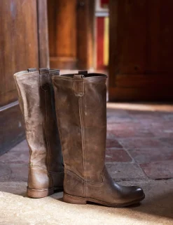 Outlet Stivale tacco 1 cm pelle Donna Stivali Tacco Basso