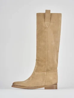 Online Stivale tacco 1 cm camoscio Donna Stivali Tacco Basso