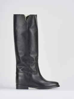 Clearance Stivale tacco 1 cm pelle Donna Stivali Tacco Basso