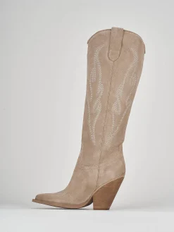 Clearance Stivale texano tacco 7 cm camoscio Donna Texani