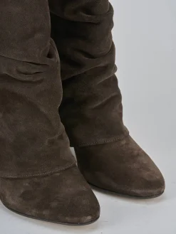 Hot Stivaletti tacco 7cm camoscio testa Donna Stivaletti Tacco Alto