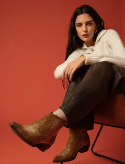 Outlet Stivaletti tacco 4cm camoscio testa Donna Stivaletti Tacco Basso