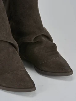 Hot Stivaletti tacco 7cm camoscio testa Donna Stivaletti Tacco Alto