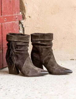 Discount Stivaletti tacco 8cm camoscio testa Donna Stivaletti Tacco Alto