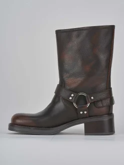 Discount Stivaletto biker tacco 4 cm testa pelle Donna Stivaletti Tacco Basso