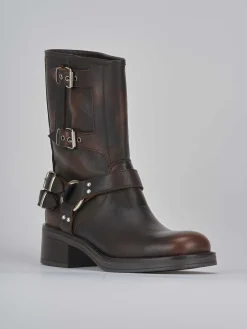 Discount Stivaletto biker tacco 4 cm testa pelle Donna Stivaletti Tacco Basso