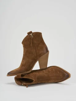 Outlet Stivaletto texano tacco 7 cm camoscio Donna Texani