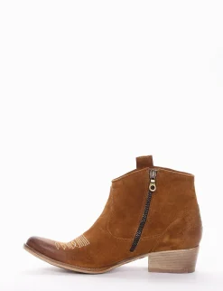 Sale stivaletto texano tacco 4 cm cuoio Donna Texani