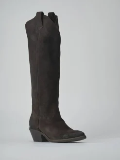 Discount Stivali tacco 4cm camoscio testa Donna Stivali Tacco Basso