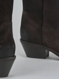 Discount Stivali tacco 4cm camoscio testa Donna Stivali Tacco Basso