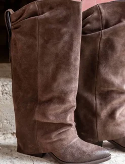 Outlet Stivali tacco 4cm camoscio testa Donna Stivali Tacco Basso