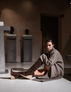 Clearance Stivali tacco 8cm camoscio testa Donna Stivali Tacco Alto