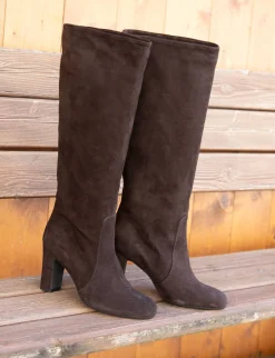 Sale Stivali tacco 8cm camoscio testa Donna Stivali Tacco Alto