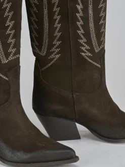 New Stivali tacco 7cm camoscio testa Donna Stivali Tacco Alto