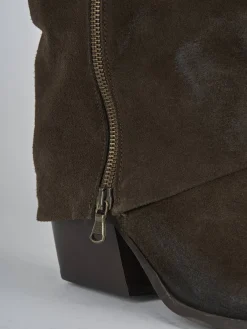 Outlet Stivali tacco 7cm camoscio testa Donna Stivali Tacco Alto