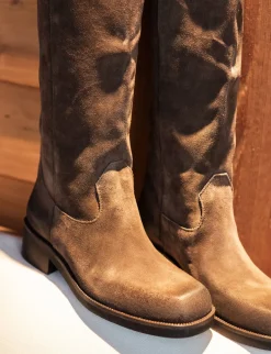 Online Stivali tacco 4cm camoscio testa Donna Stivali Tacco Basso