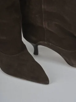 Discount Stivali tacco 5cm camoscio testa Donna Stivali Tacco Alto