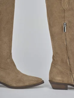 New Stivali tacco 2cm camoscio Donna Stivali Tacco Basso