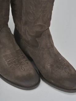 Outlet Stivali tacco 2cm camoscio testa Donna Stivali Tacco Basso