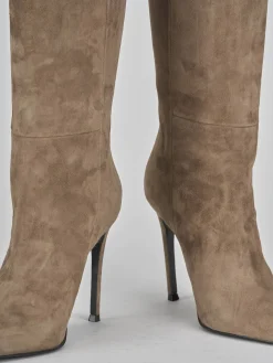 Outlet Stivali tacco 10cm camoscio Donna Stivali Tacco Alto