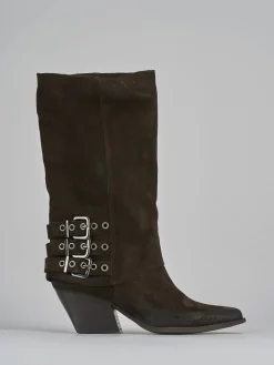 Outlet Stivali tacco 7cm camoscio testa Donna Stivali Tacco Alto