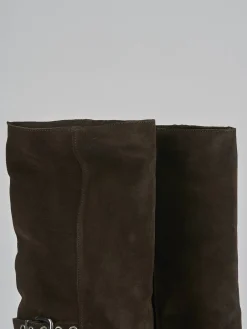 Outlet Stivali tacco 7cm camoscio testa Donna Stivali Tacco Alto