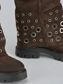 Outlet Stivali tacco 1cm camoscio testa Donna Stivali Tacco Basso