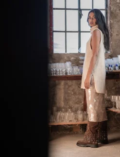 Outlet Stivali tacco 1cm camoscio testa Donna Stivali Tacco Basso